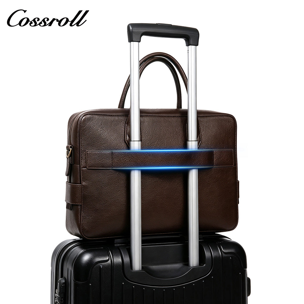 Men's Genuine Leather Business Briefcase, Pebbled Cowhide Large Capacity Handheld Laptop Bag, Shoulder Bag for Office, Business Trip & Daily Commute