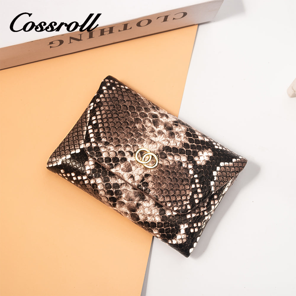 Short snakeskin print women's leather wallet