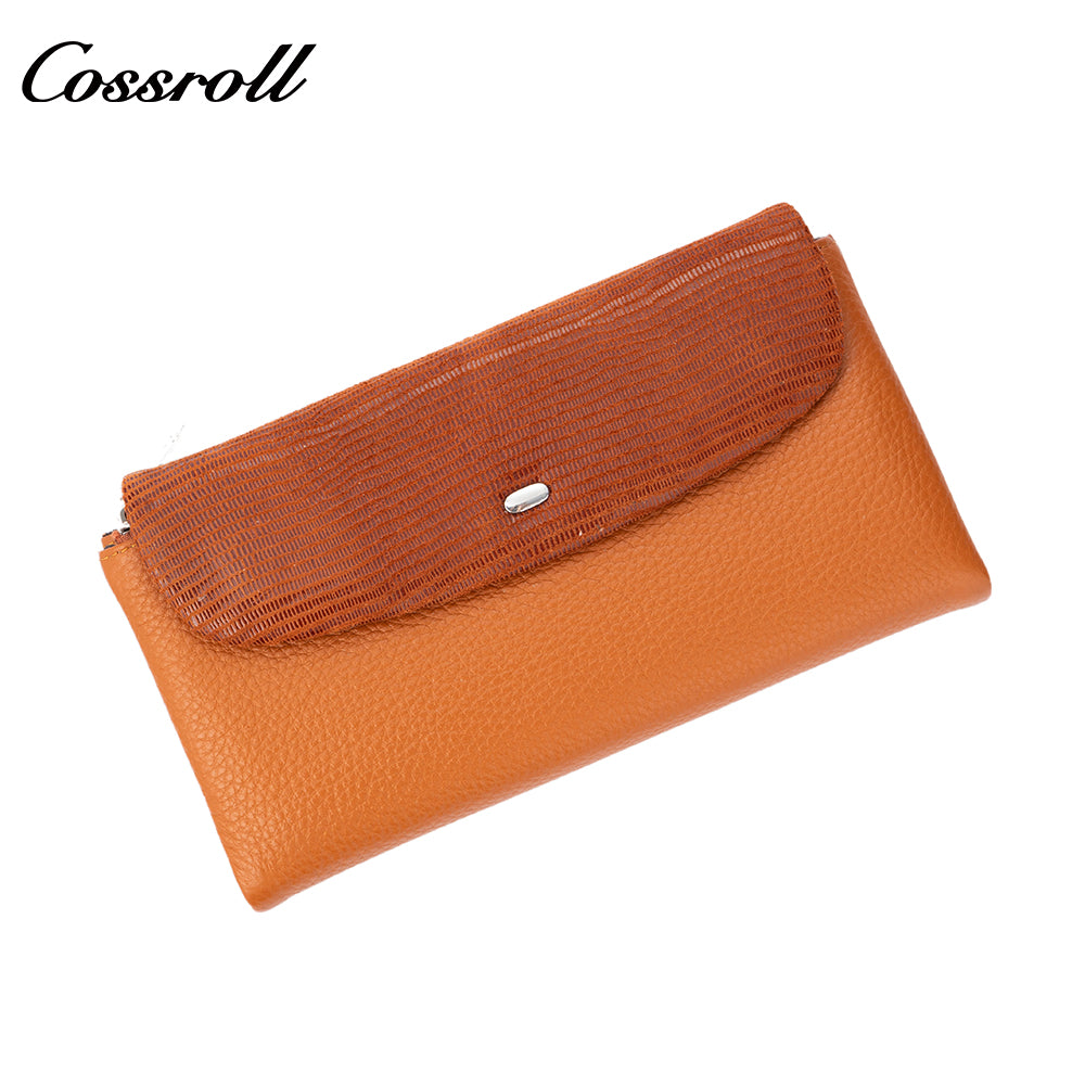 Women's Genuine Leather Coin Purse, Two-Tone Splice, Long, Large Capacity, Multi-Functional Card Holder