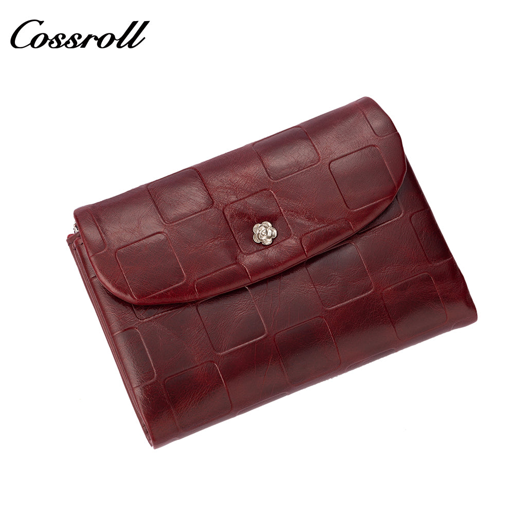 Genuine Leather Women's Wallet, Short Waxed Leather, Multiple Card Slots, ID and Coin Purse
