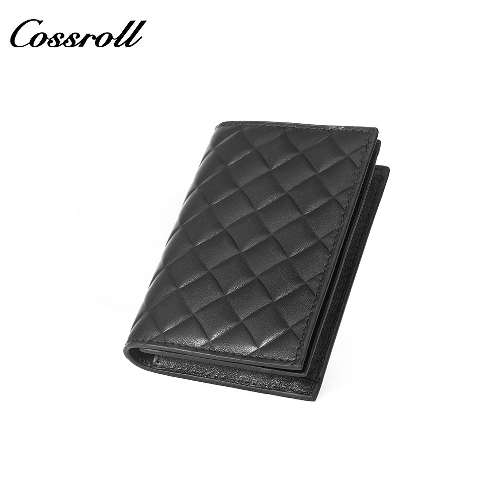 Diamond Quilted Genuine Leather Coin Card Wallet, Minimalist Portable Bifold Short Purse for Daily Commute