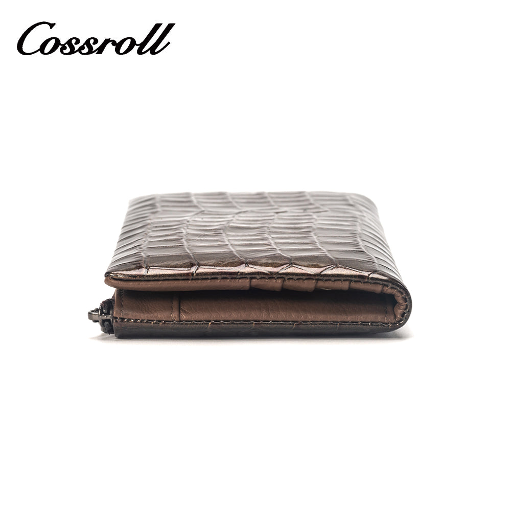 Brown crocodile print ladies long genuine leather wallet