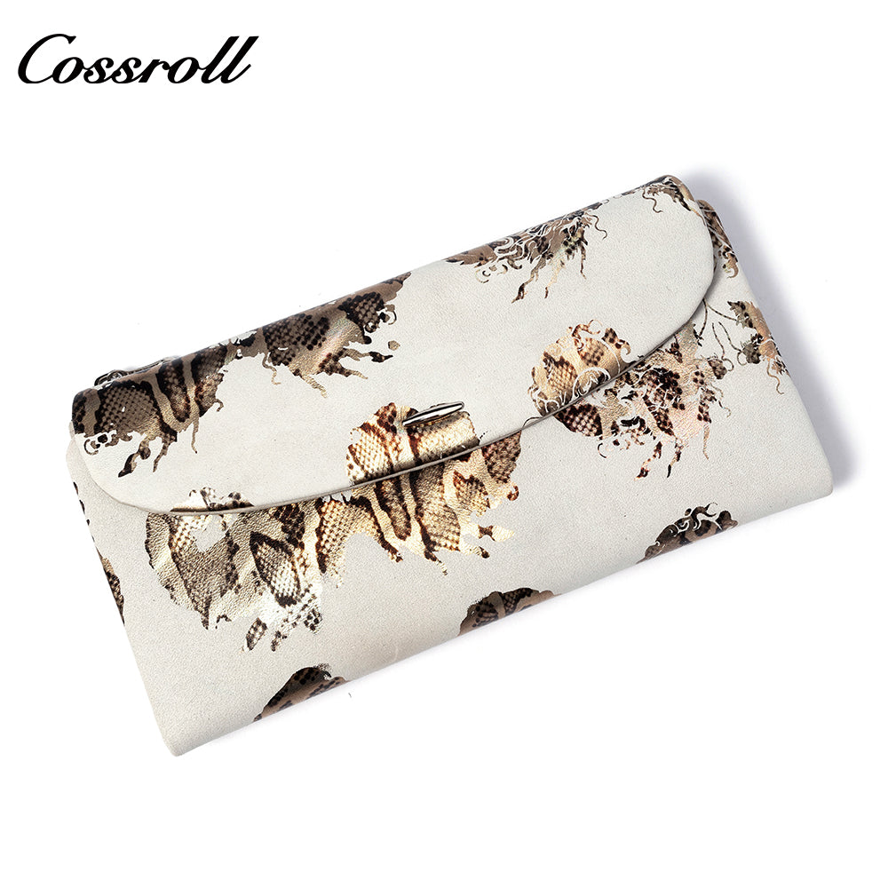 Leather women's purse Multi-functional pattern fashion short long cowhide wallet multi-card holding bag factory custom