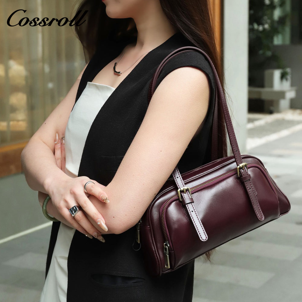 Genuine Leather Women's Bag Retro Bowling Niche Premium Sense Fashion Hundred Simple Armpit Bag Export Biker Mini Bag