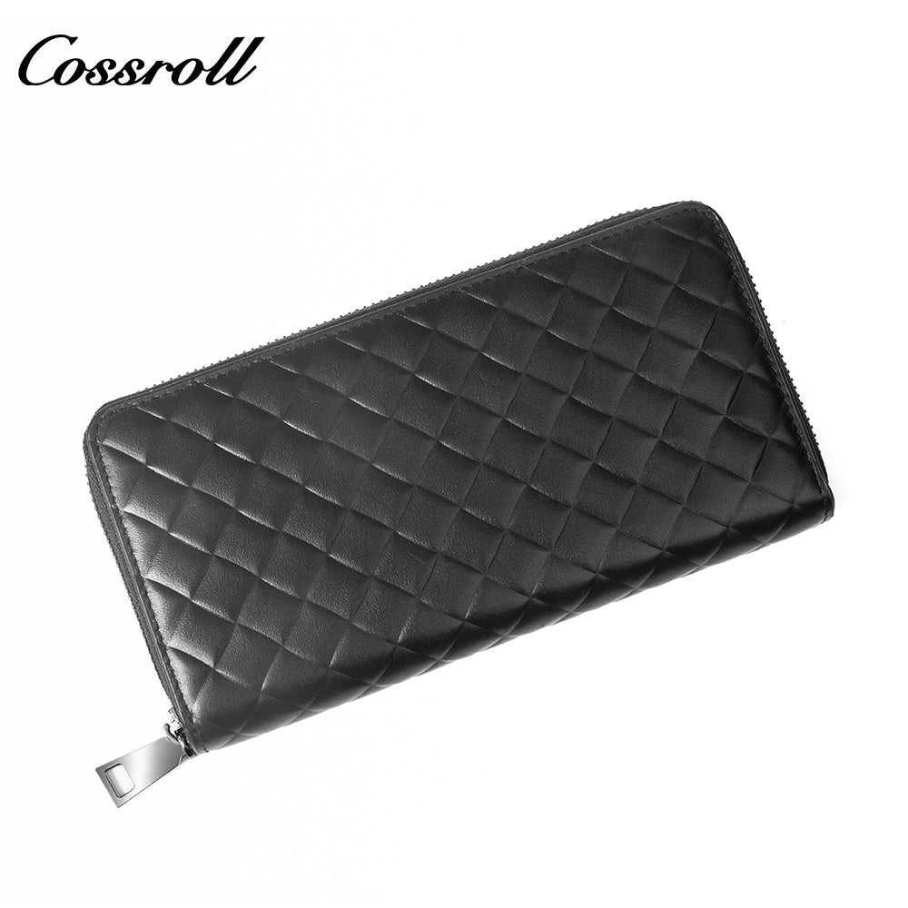 Men's Diamond Quilted Long Zip Around Wallet, Large Capacity Multi-Slot Clutch Purse, All-in-One Long Wallet for Daily Commute, Coins & ID Documents