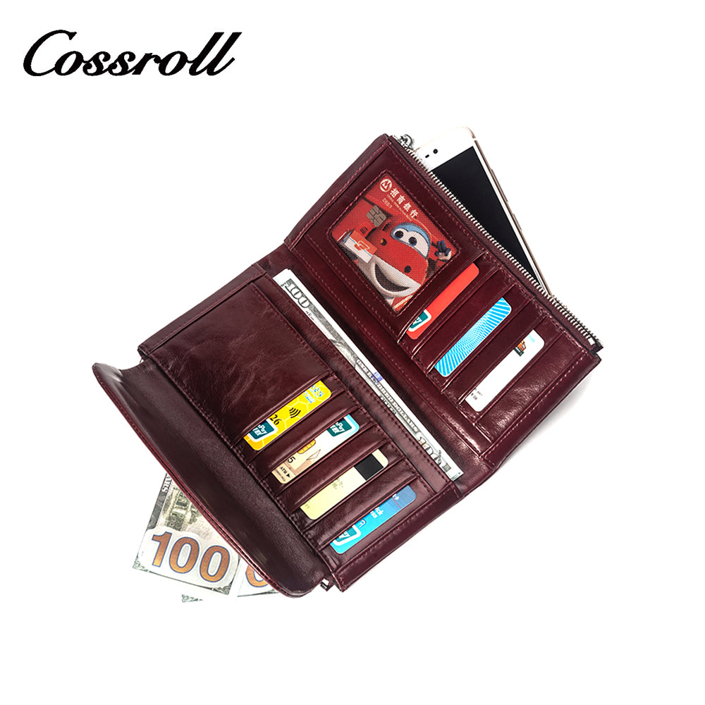 Waxed Women's genuine Leather Long Wallet