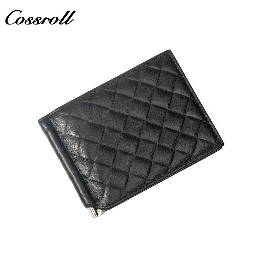 Men's Diamond Quilted Genuine Leather Money Clip Wallet, Ultra Slim Bifold Multi-Slot ID & Card Holder