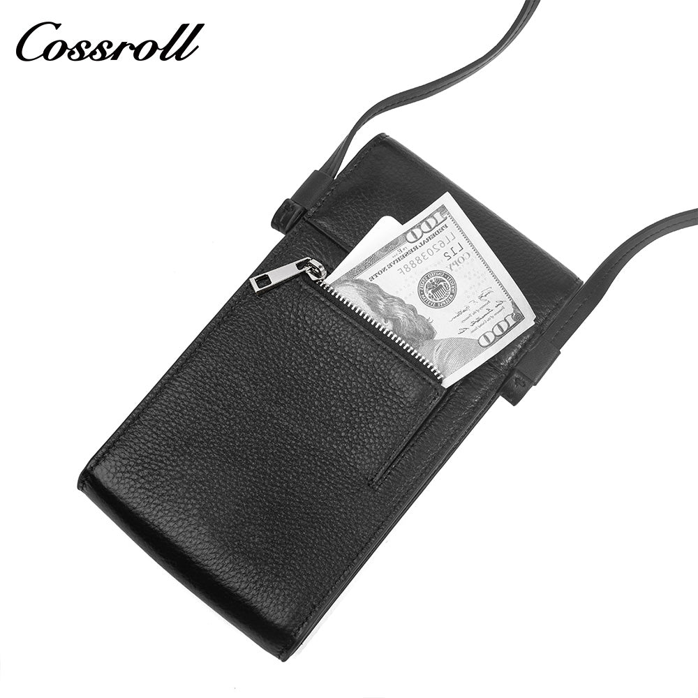 Grain Leather Phone Crossbody Bag, 2-in-1 Cowhide Purse with Zipper Cash & Card Slots
