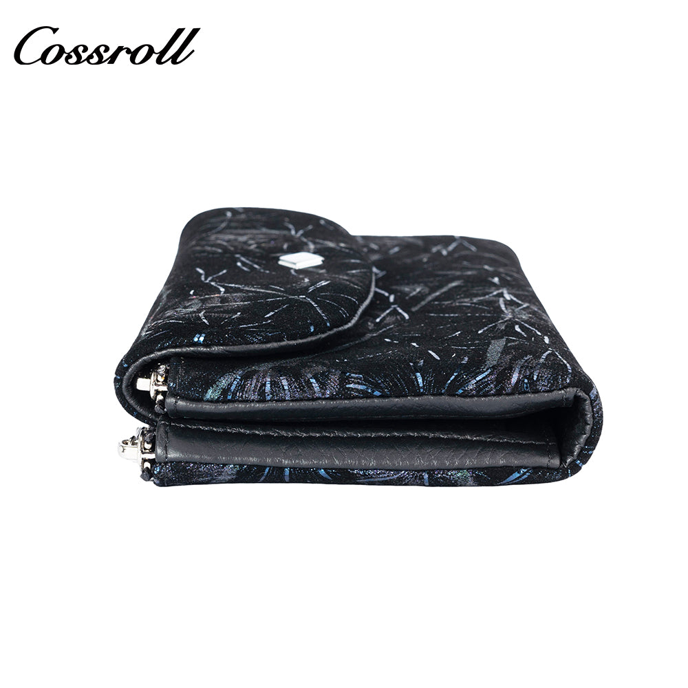 Leather women's purse Multi-functional pattern fashion short long cowhide wallet multi-card holding bag factory custom