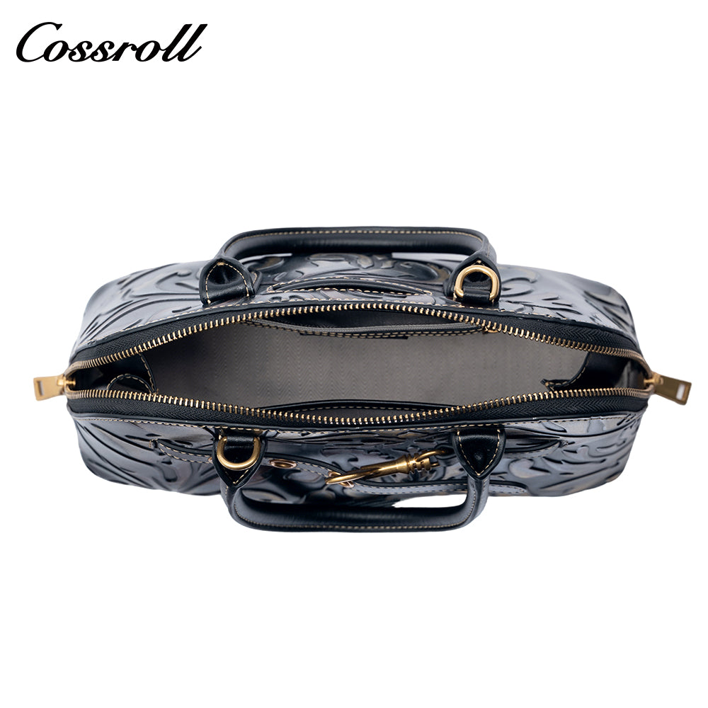 Vintage Embossed Leather Shell Bag for Women, Hand-Carved Handbag & Crossbody Purse