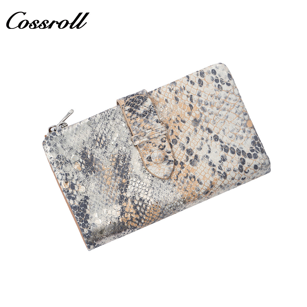 Women's Wallet, Litchi Grain Soft Leather, Zipper and Snap Closure, Animal Print Wallet
