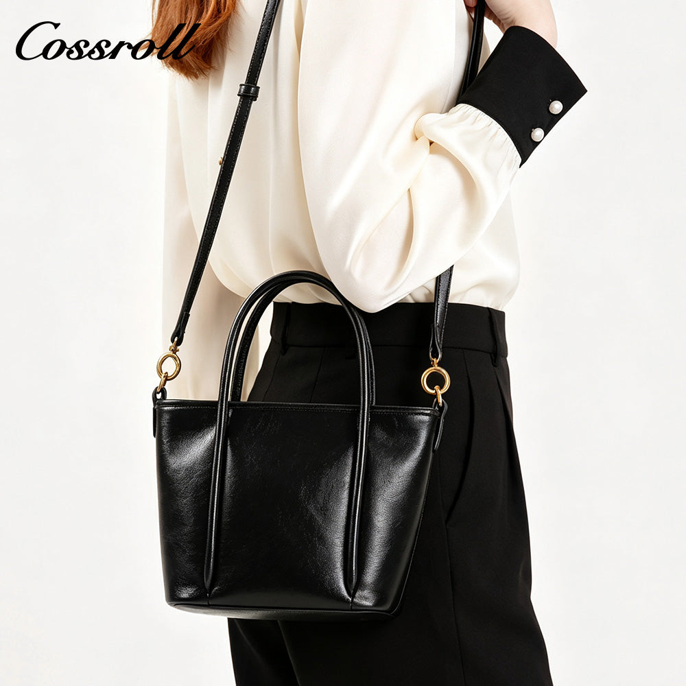 Women's Waxed Cowhide Large Capacity Tote Bag, Vintage Commuter Handbag, Shoulder & Crossbody Bag with Detachable Strap