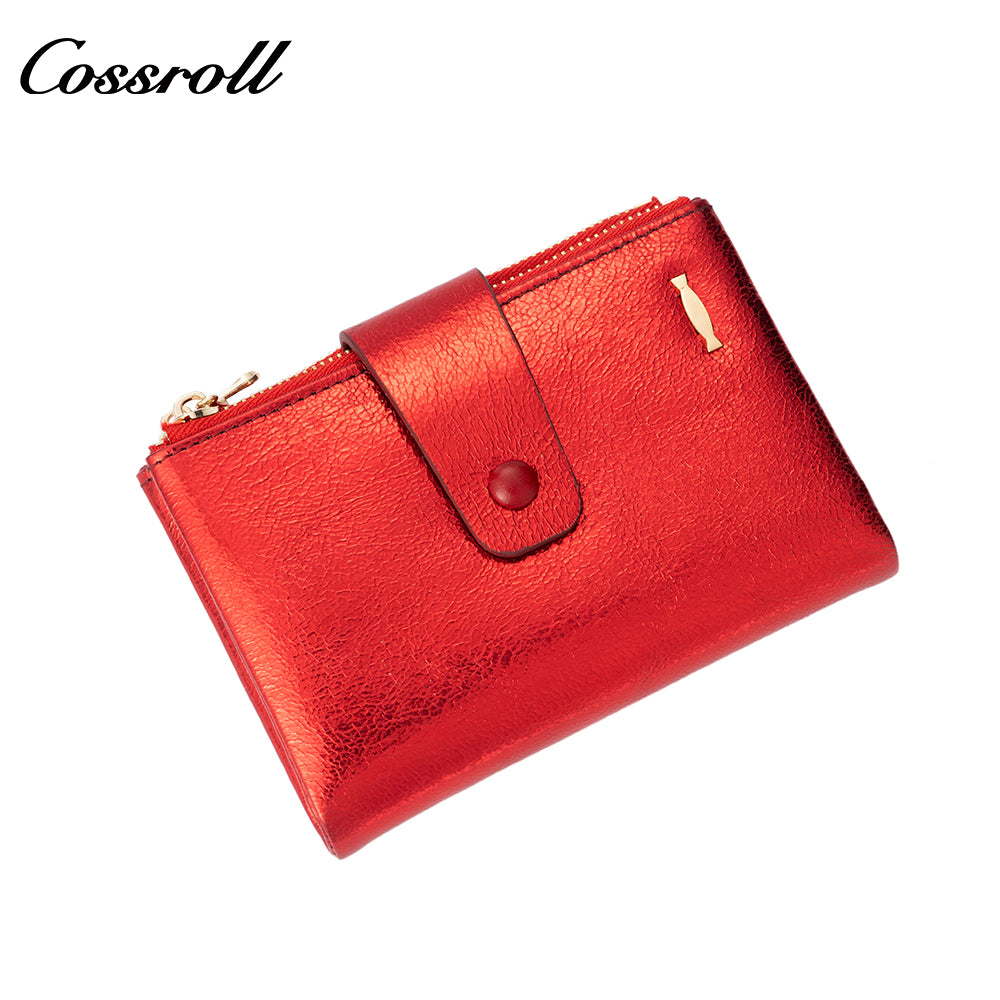 Women's Genuine Leather Wallet, European and American Style, Oiled Wax Leather, Zipper and Buckle, Fashionable Bill Purse
