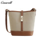 Cowhide canvas splicing bucket bag female 2024 summer single shoulder oblique cross bag leisure all-in-one underarm bag Korean version of the tide