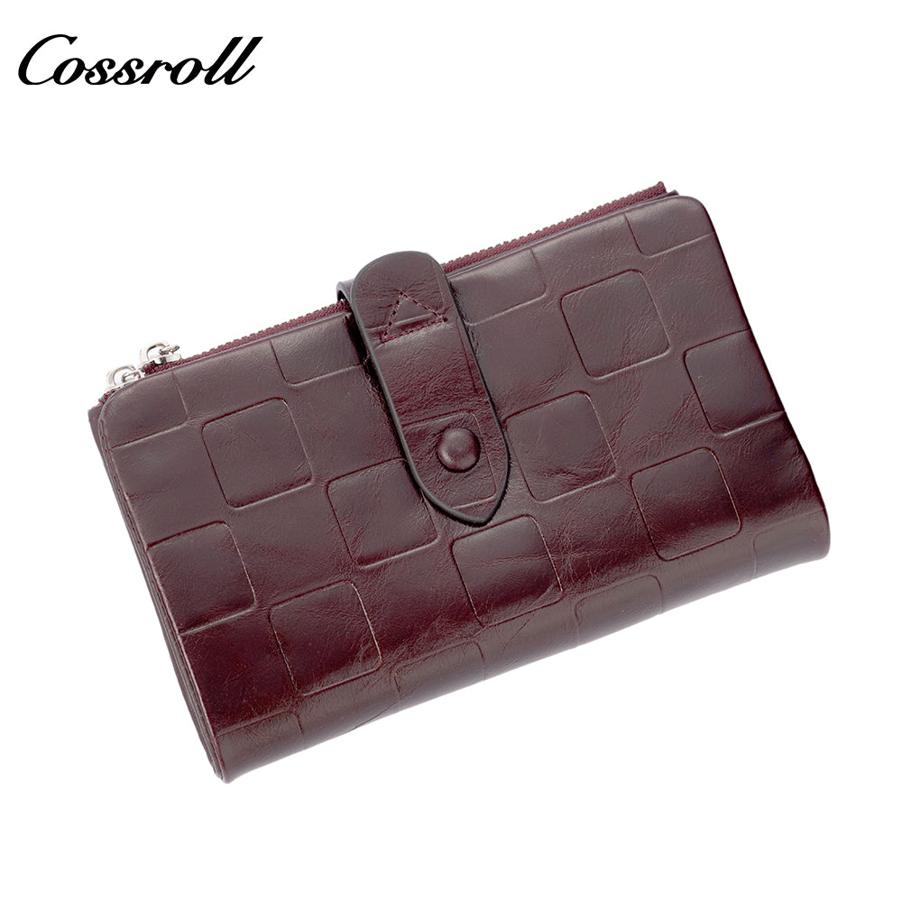 Genuine leather women's wallet with clasp, anti-demagnetization card holder, stylish European and American crocodile pattern