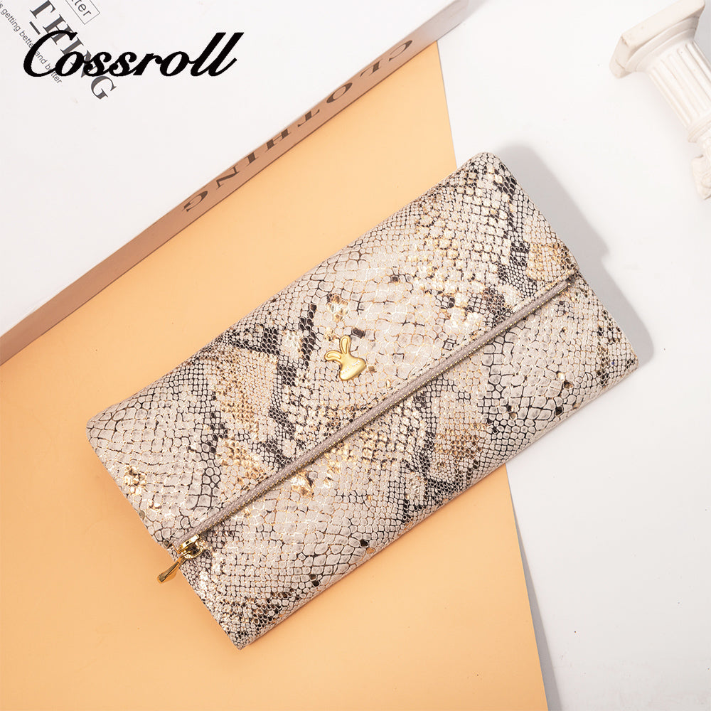 Women's long snakeskin print leather wallet