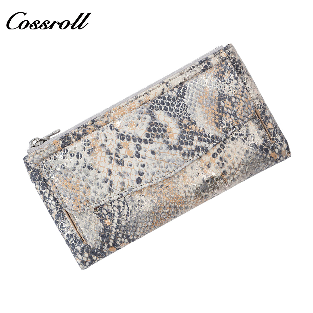 Women's Snake Skin Wallet, Fashionable Multi-Card Large Capacity Long Zipper Wallet
