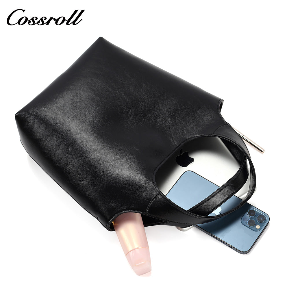Women's Vintage Waxed Cowhide Crossbody Bag, Minimalist Large Capacity Hand & Shoulder Tote Bag