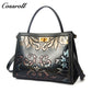Niche Design Embossed Leather Bag, Vintage Genuine Leather Large Capacity Commuter Handbag & Crossbody Bag