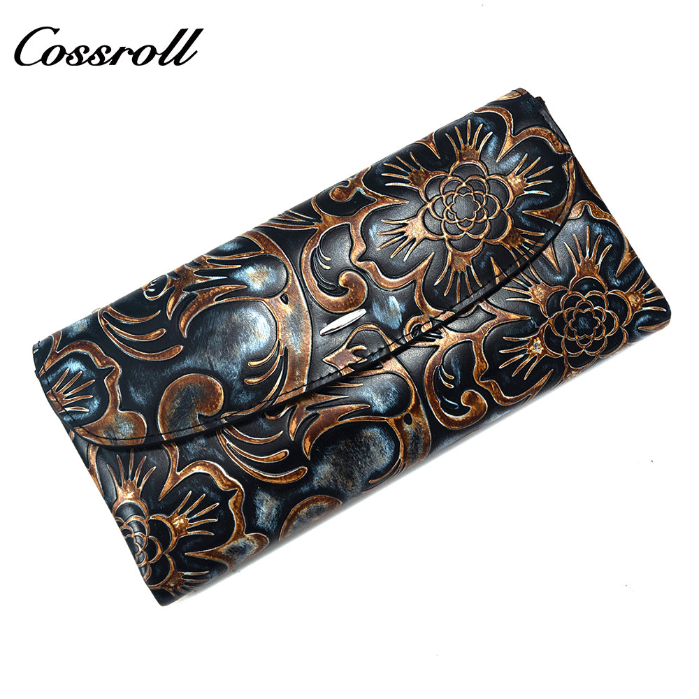 The Factory Produces genuine long  card holder wallet  Vintage Chinese pneumatic spending bag geniune leather wallet