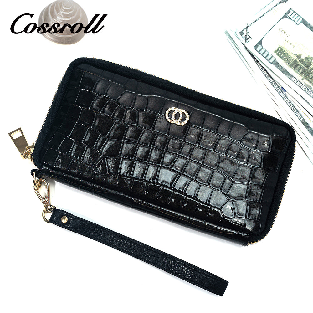 Ladies Long Clutch Patent Leather Crocodile Classic