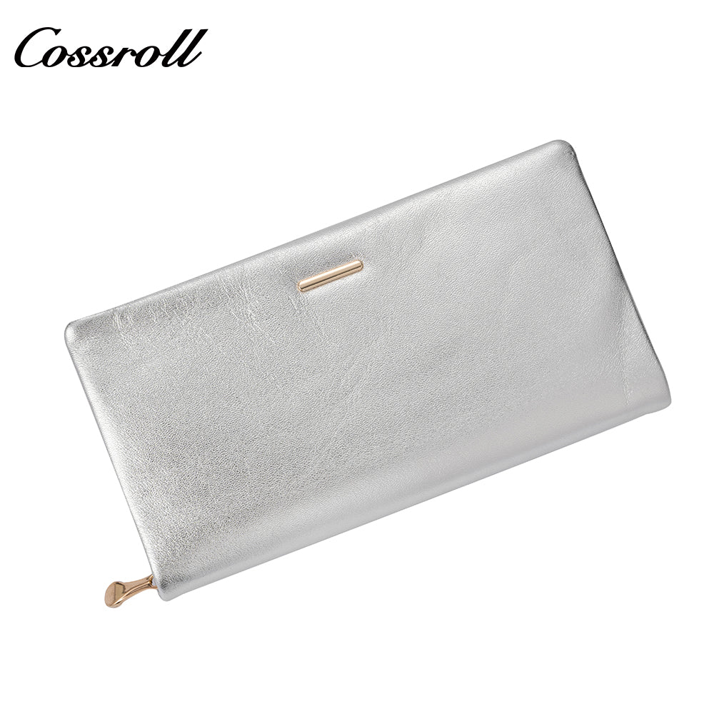 Genuine leather wallet for women, shiny leather, double-layer stylish bill wallet with zipper