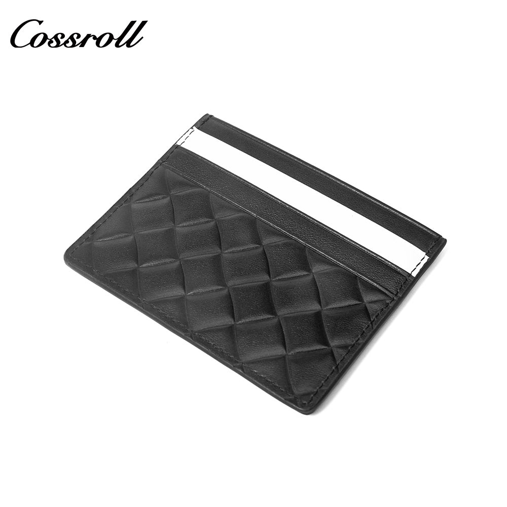 Slim Genuine Leather Card Holder with Diamond Quilted Embossing, Multi-Slot ID & Business Card Case