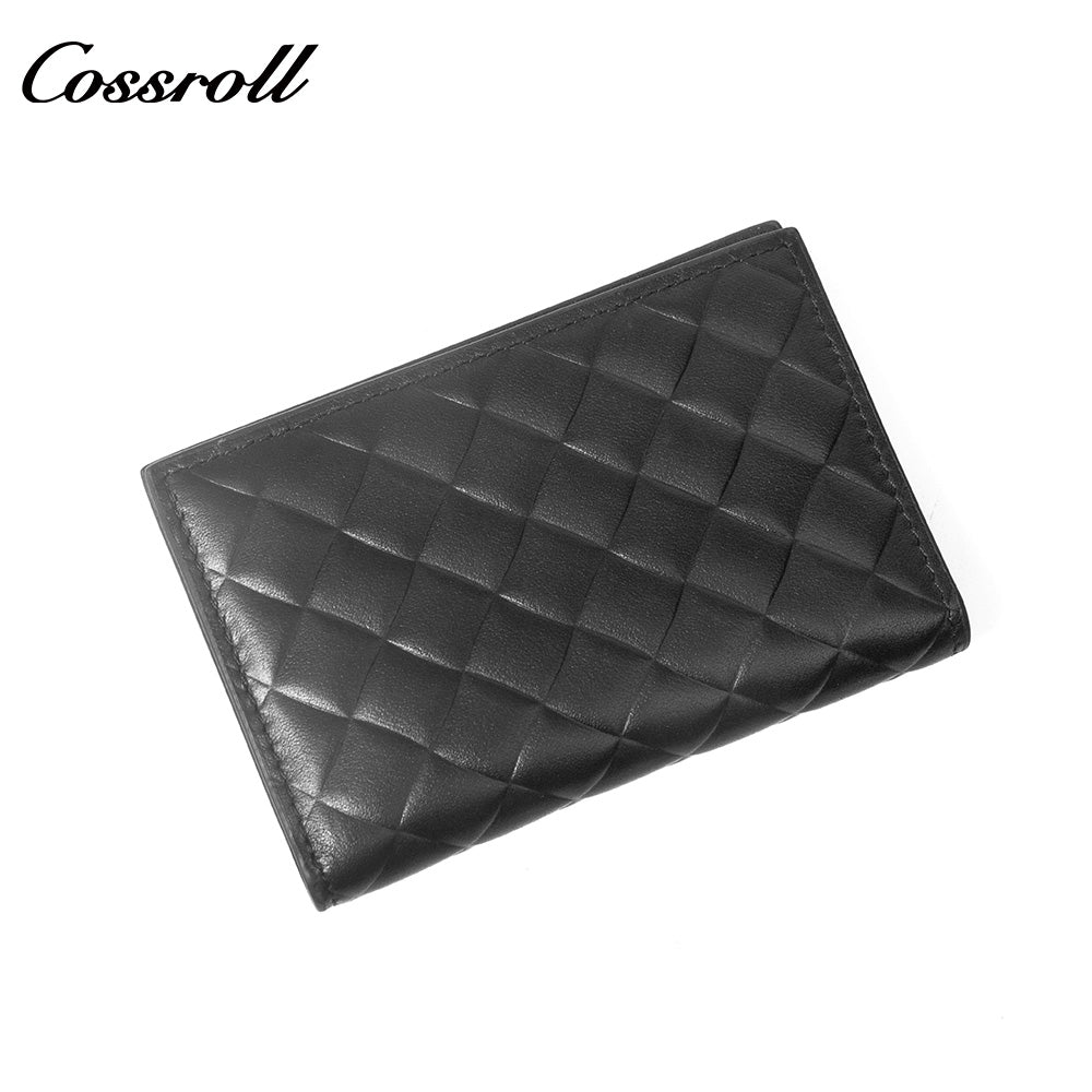 Diamond Quilted Genuine Leather Bifold Card Wallet, Multi-Layer Slots Portable Card Holder for Passport, ID Documents & Daily Cards