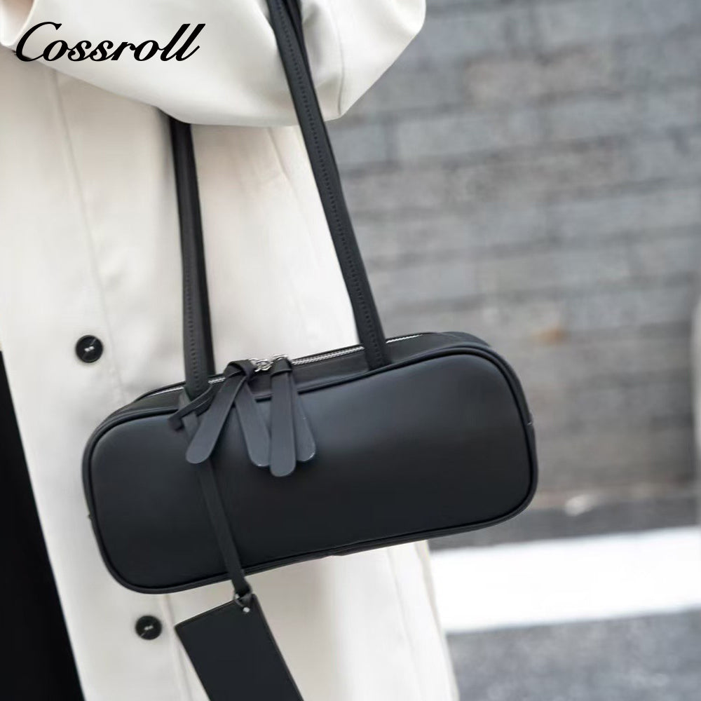Head layer cowhide Boston bowling bag new underarm work commuting girls senior sense leather shoulder bag