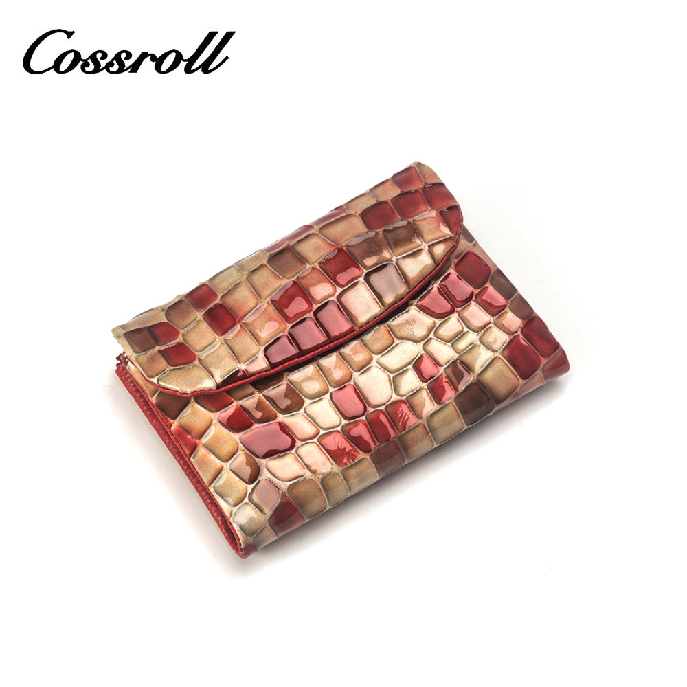 Crocodile print short women's genuine leather wallet