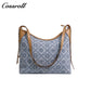 Women's Vintage All-Over Jacquard Denim Monogram Bag, Canvas Spliced Large Capacity Commute Shoulder Bag, Casual Monogram Underarm Shopping Bag