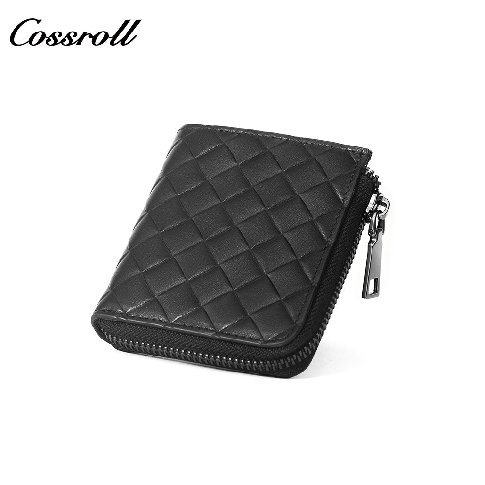 Diamond Quilted Genuine Leather Mini Zipper Card Wallet for Men & Women, Multi-Slot Coin Purse, Portable Short Purse for Daily Commute & ID Documents