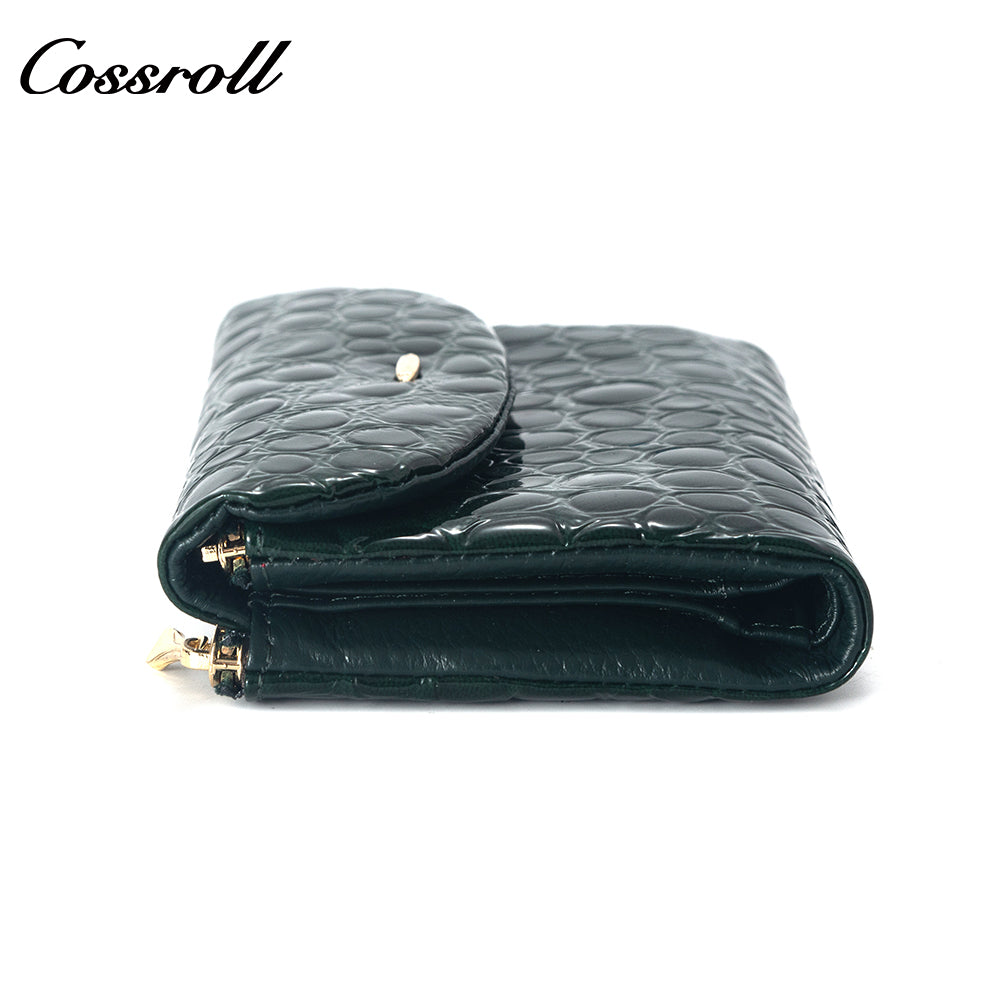 2023 new women's cowhide purse change fashion patent leather card bag large capacity money clip factory custom