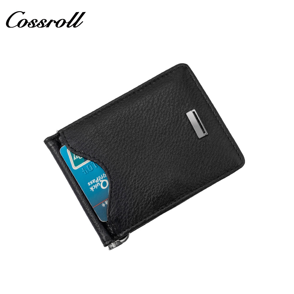 Customised Plain Layer Cowhide Men's Wallet Genuine Leather Money Clip Multifunctional