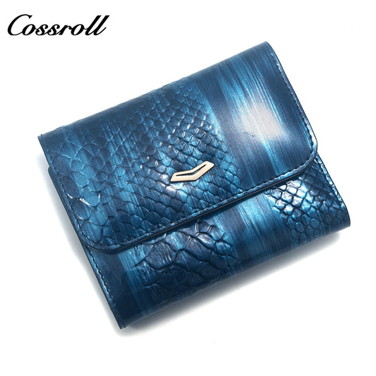 Factory custom purse Women's short long patent leather all-in-one leather triple fold multi-card cowhide wallet multi-function card bag