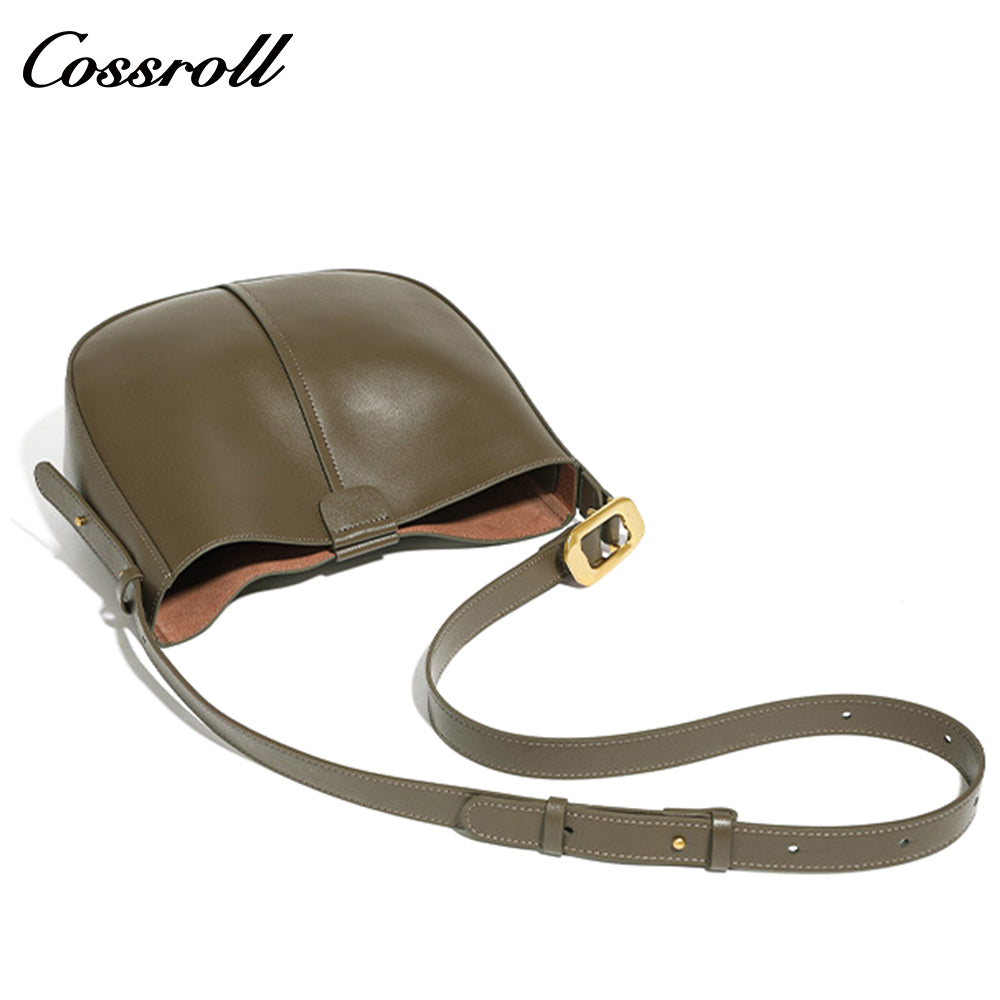 2024 new Korean semi-round saddle bag small fashion leather single shoulder crossbody cowhide female bag simple casual bag