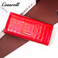 Waxed red long women's leather wallet