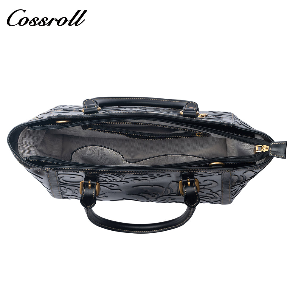 Vintage Embossed Leather Tote Bag for Women, Large Capacity Handbag & Crossbody Bag, Premium Hand-Carved Commuter Bag