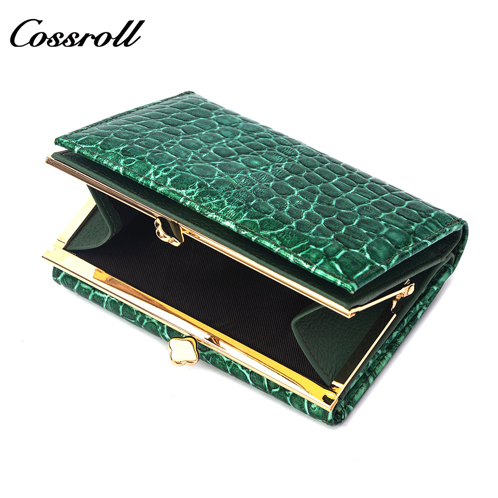 2023 New Design leather fasion slim wallet custom logo   crocodile texture Genuine Leather