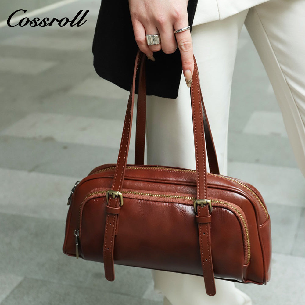 Genuine Leather Women's Bag Retro Bowling Niche Premium Sense Fashion Hundred Simple Armpit Bag Export Biker Mini Bag