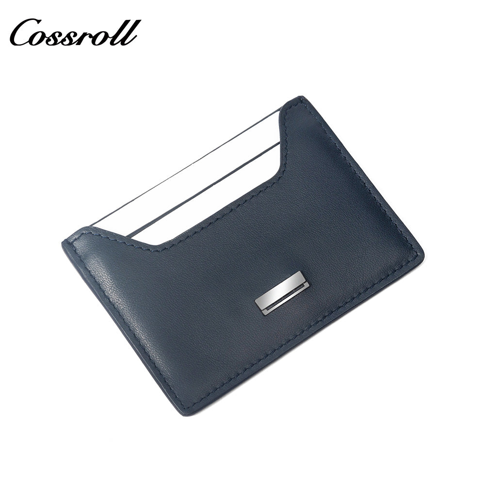 Solid Navy Genuine Leather Card Holder, Slim Multi-Slot Cowhide Card Case, Portable Mini ID Card Organizer