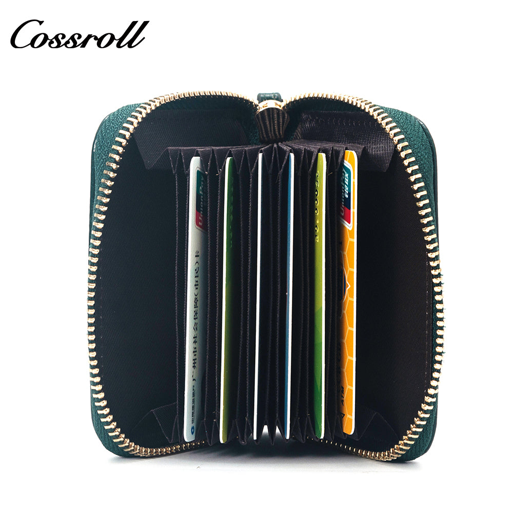 New leather women's long purse zipper wallet Large capacity waxed cowhide card bag factory custom