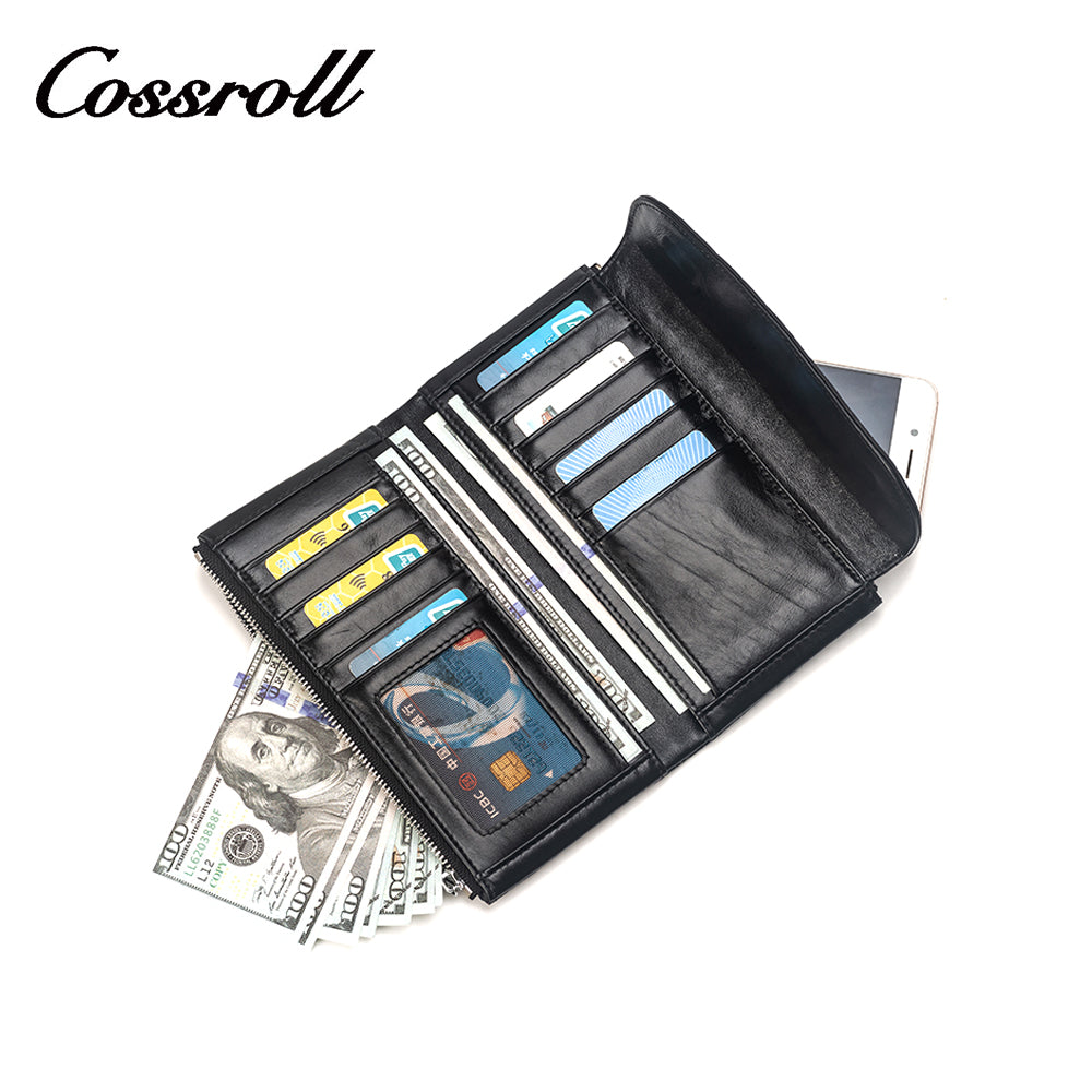 Printed leather long women's wallet with blue crocodile print