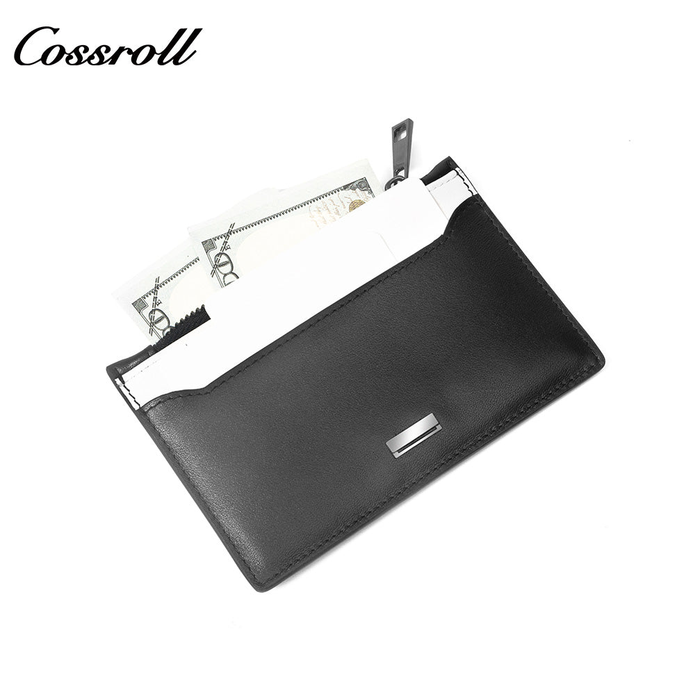 Genuine Leather Ultra Slim Zipper Card Holder, All-in-One Coin & Credit Card 2-in-1 Mini Portable Wallet for Men & Women