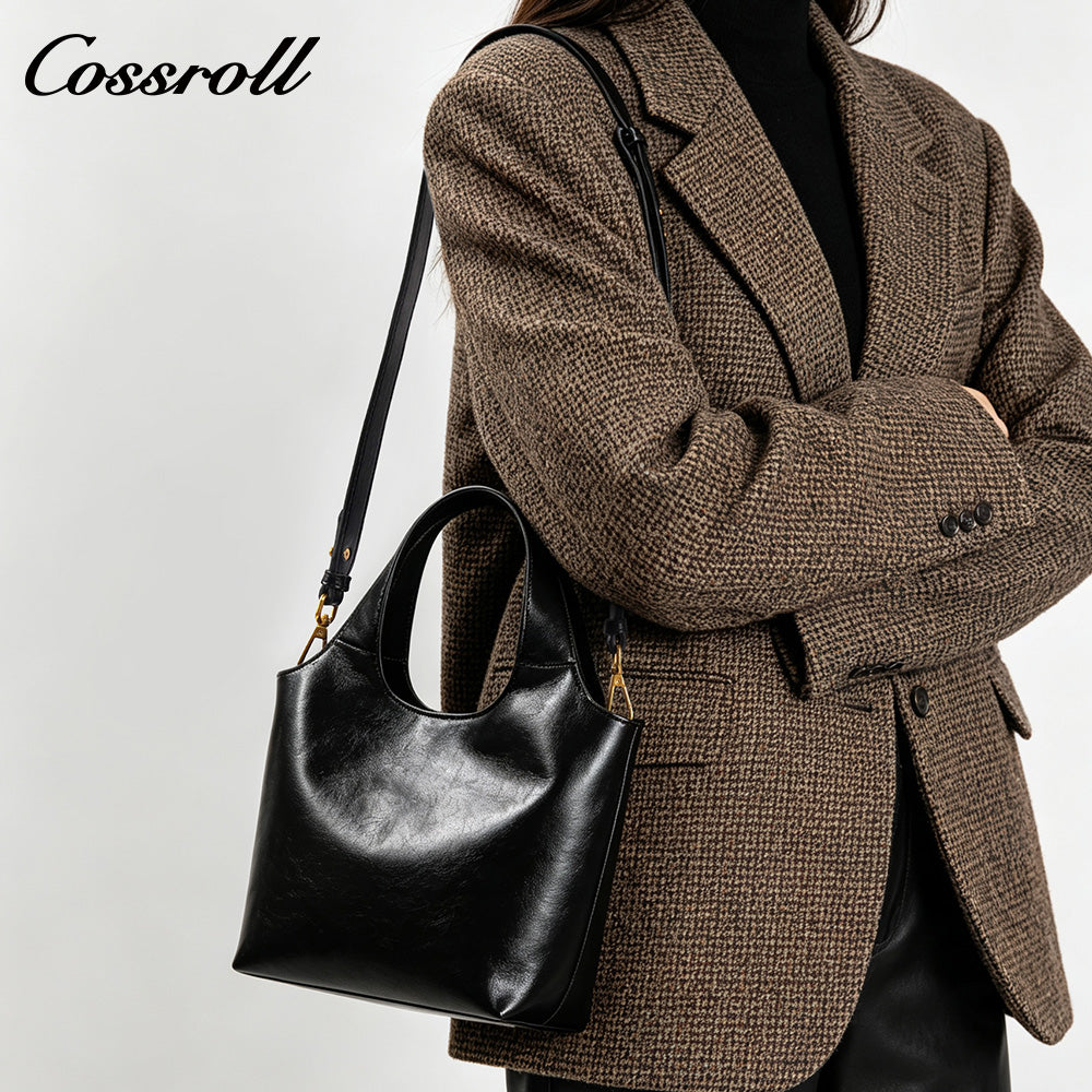 Women's Cowhide Commuter Hand Tote Bag, Minimalist Crossbody Bag with Adjustable Shoulder Strap