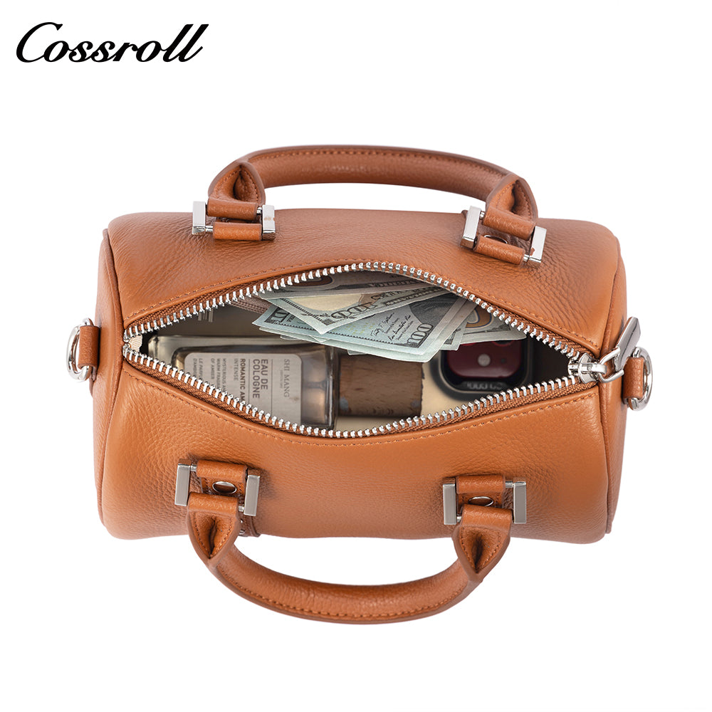 Top-grain leather Boston bag, premium vintage handbag for women, can be carried by hand, on the shoulder, or crossbody