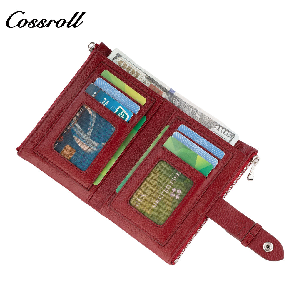 Women's leather cropped wallet, buckle wallet, versatile double-zip coin purse