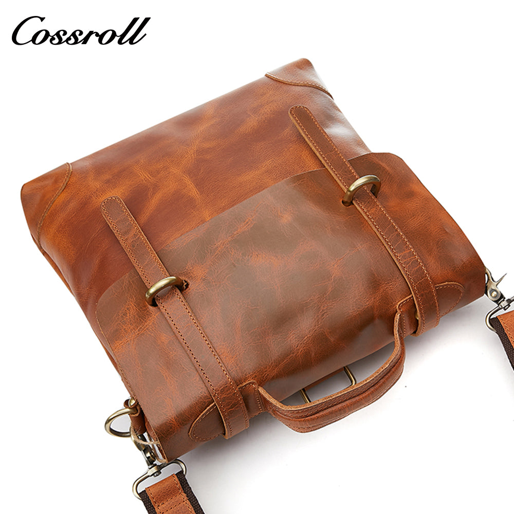 Crazy horse leather shoulder bag Men's fashion leather crossbody bag Business men's bag briefcase three-purpose bag