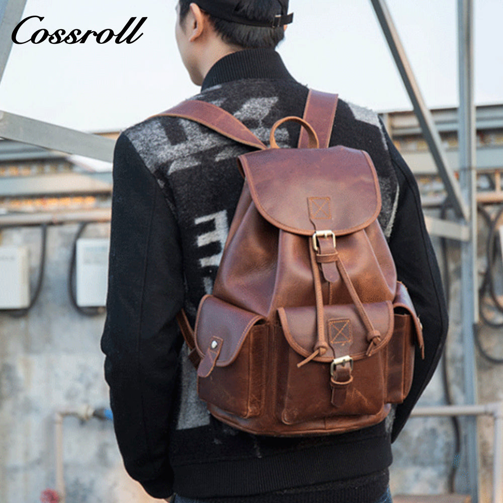 Large capacity backpack Outdoor travel leisure backpack Retro Top cowhide backpack Handmade top layer cowhide backpack Men's Crazy Horse Leather computer bag