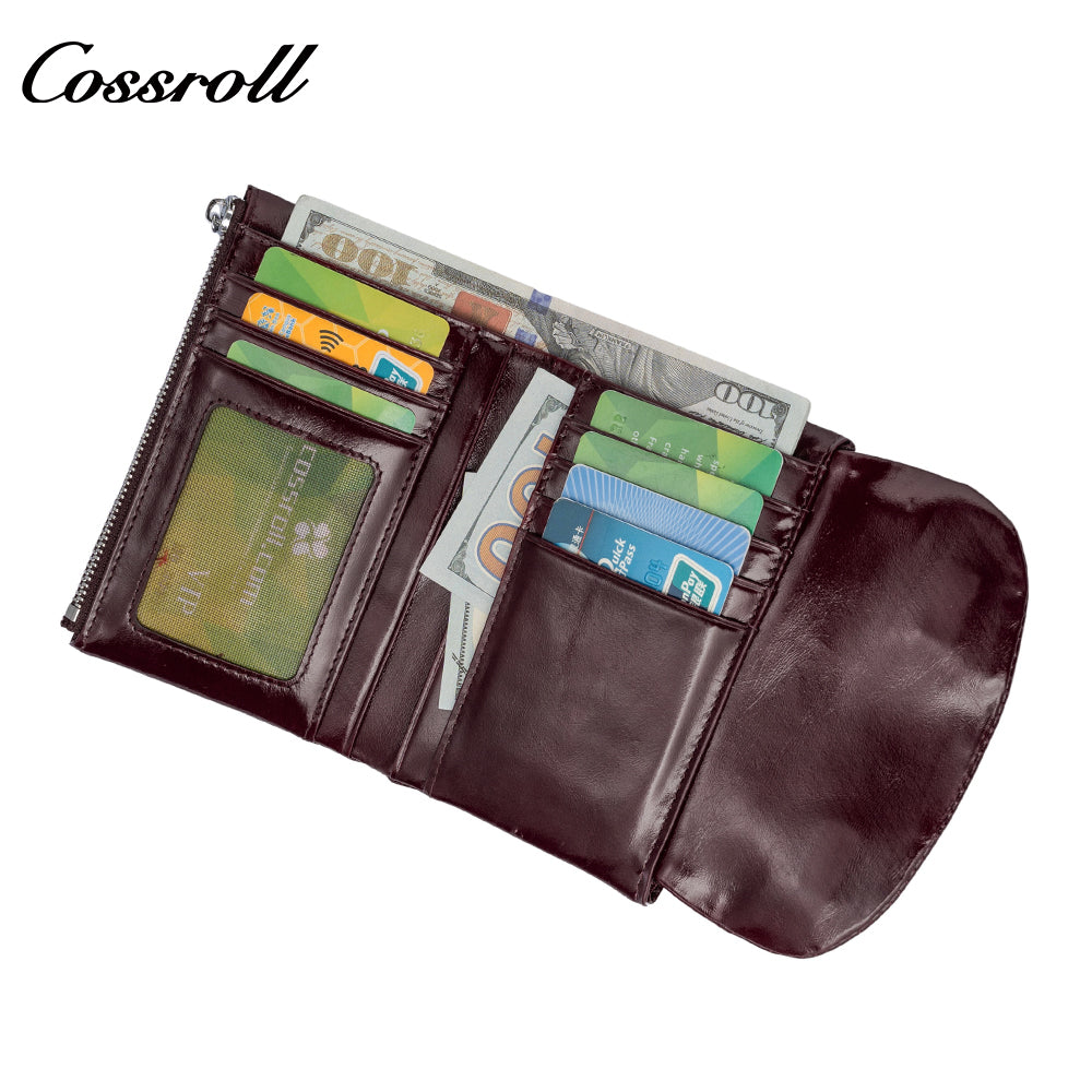 High-grade leather card wallet women oil waxed leather multi card slot coin purse